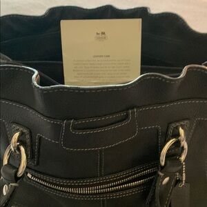 Coach Black Leather Tote with Silver Hardware